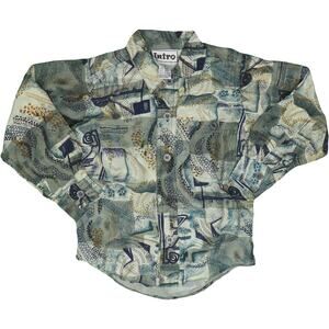Vintage Intro New Wave Funky Abstract All Over Print Boys Kids 100% Silk Shirt S